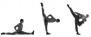 Front split is like a full extension of high roundhouse kick (mawashi-geri)