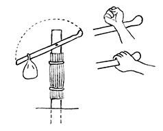 Okinawan te training device, called kakete-biki or kakiya kakete-biki drawing