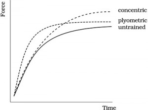 How strength improves as a result of (a) plyometric, and (b) concentric, or standard strength exercises (Platonov 1997)